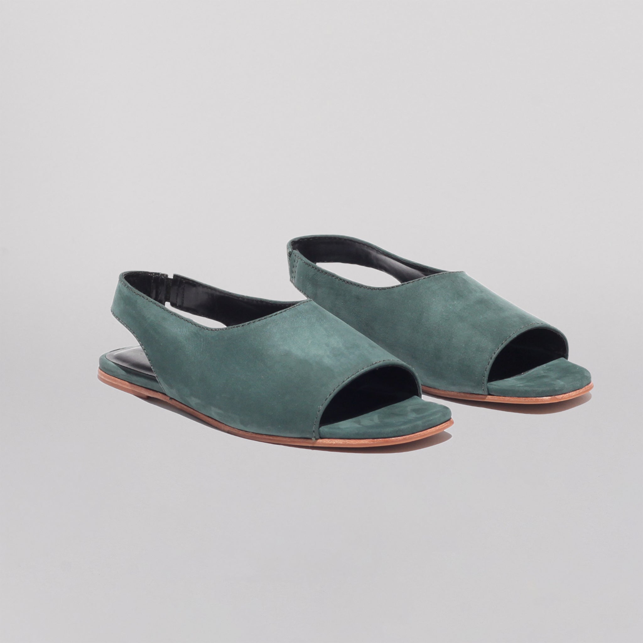 women's leather flat slingback sandal shoe in teal green nubuck - agnes ...