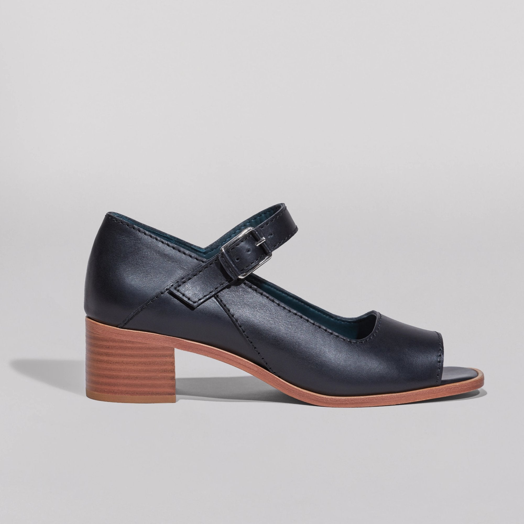 Wilder shoes - black leather open-toe mary jane women's mid-heel sandal - Constance - wildershop.com