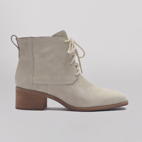 off-white suede women's heeled desert boot by Wilder shoes - wildershop.com