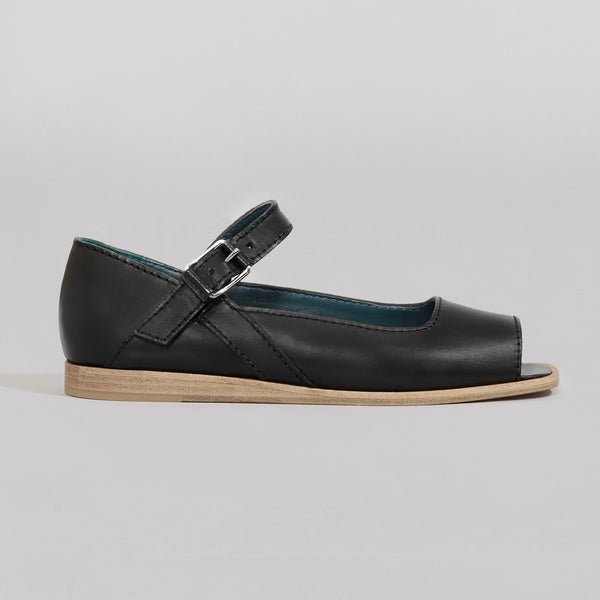 Wilder shoes - black leather open-toe mary jane women's sandal - hazel - wildershop.com - profile view