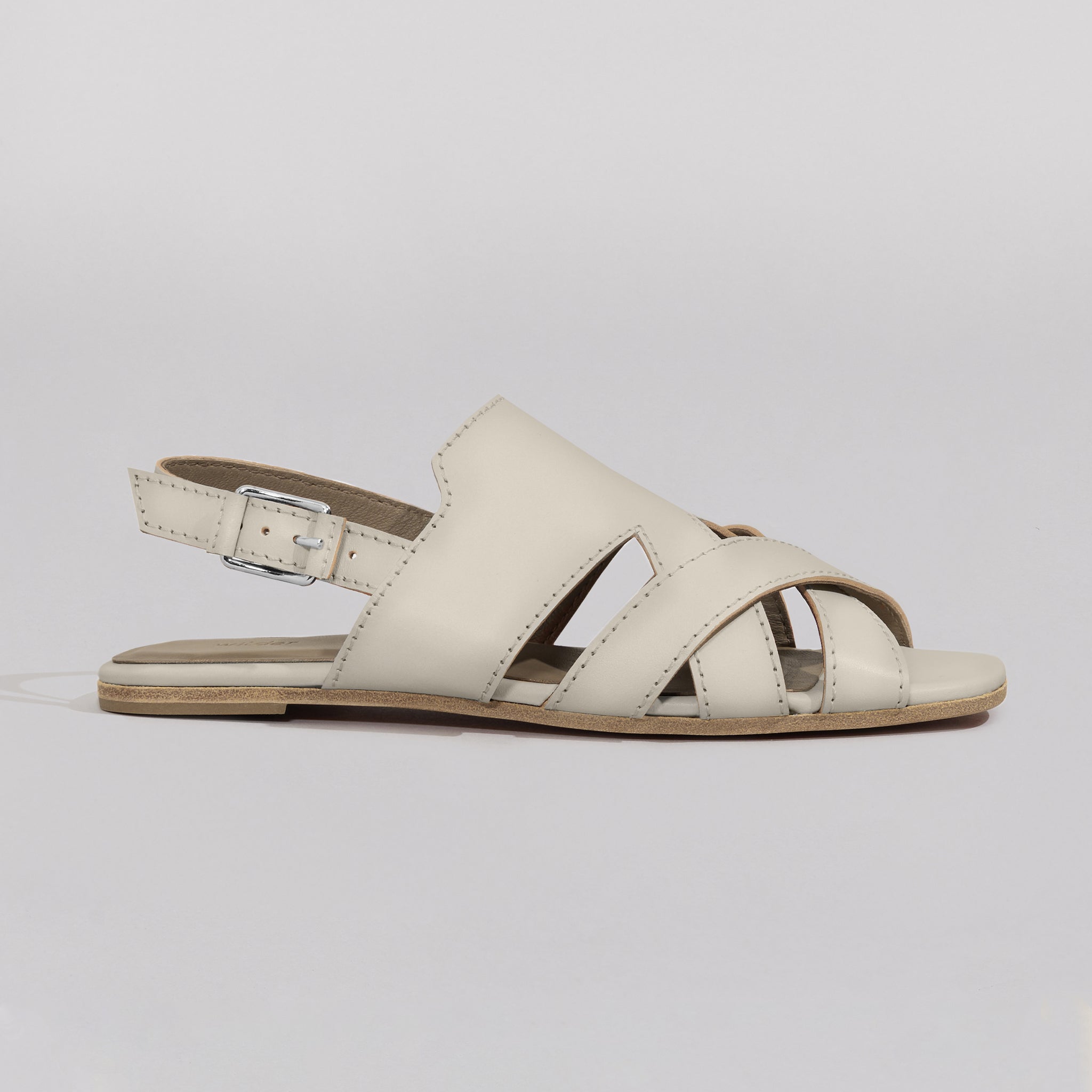 Wilder shoes - white leather women's x-strap flat sandal - hazel - side view